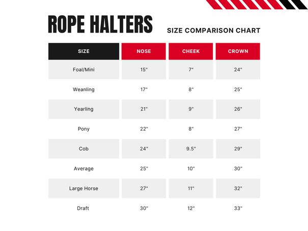 rope halter size chart - horse tack - david didiercture